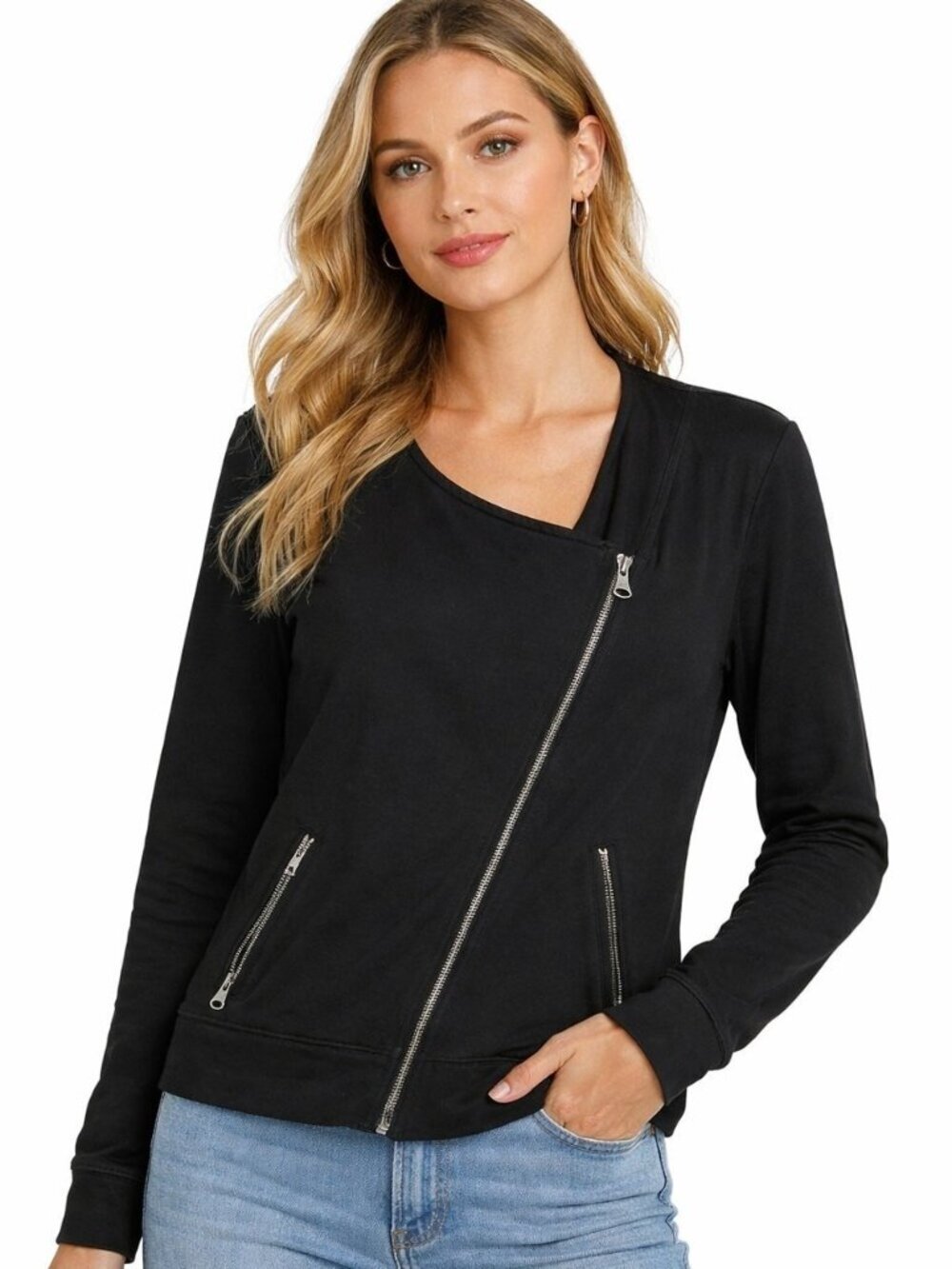 Banana Republic Asymmetrical Zip Fleece Jacket Black Small #A2556